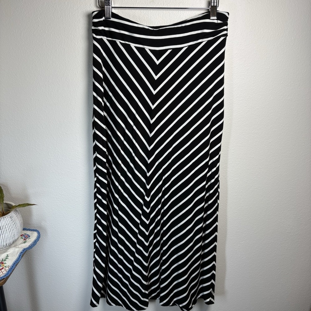 Liz Claiborne Women S Black Maxi Skirt Chevron Side Ruched Waist Long